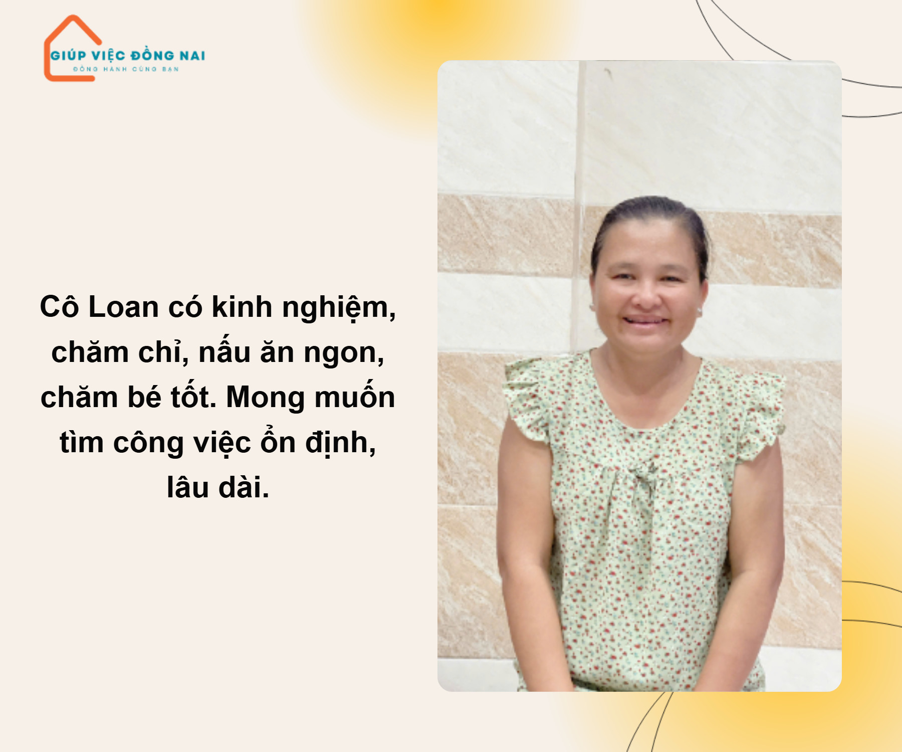 Chị PHẠM TUYẾT LOAN, sinh năm 1981, quê Tiền Giang cần tìm việc