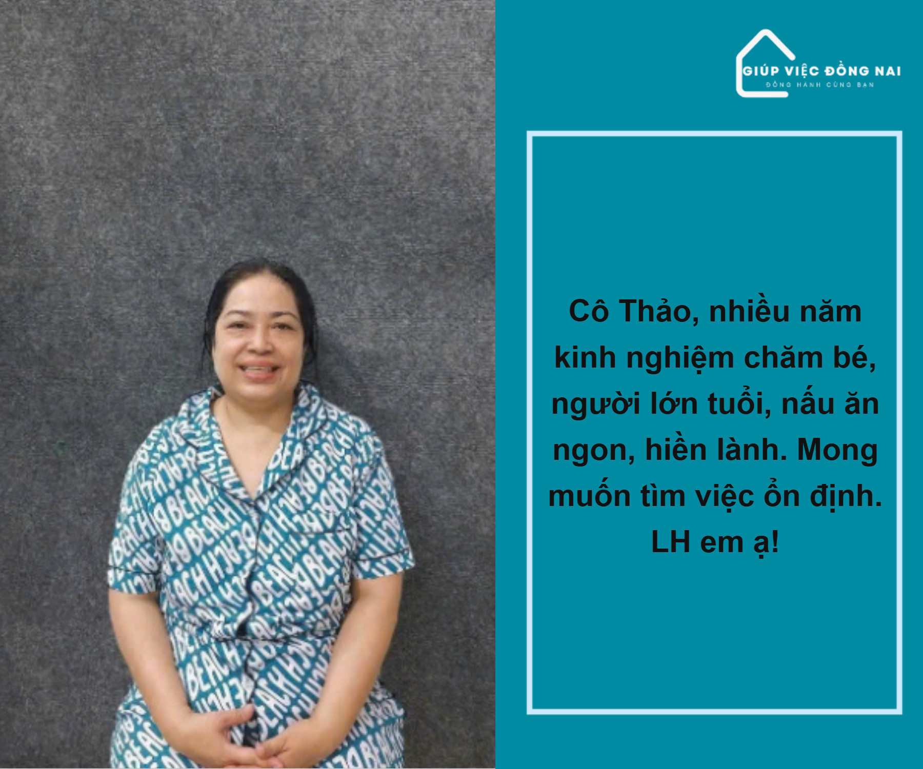 Chị Trần Thị Thu Thảo, sinh năm 1975, quê Đà Nẵng cần tìm việc