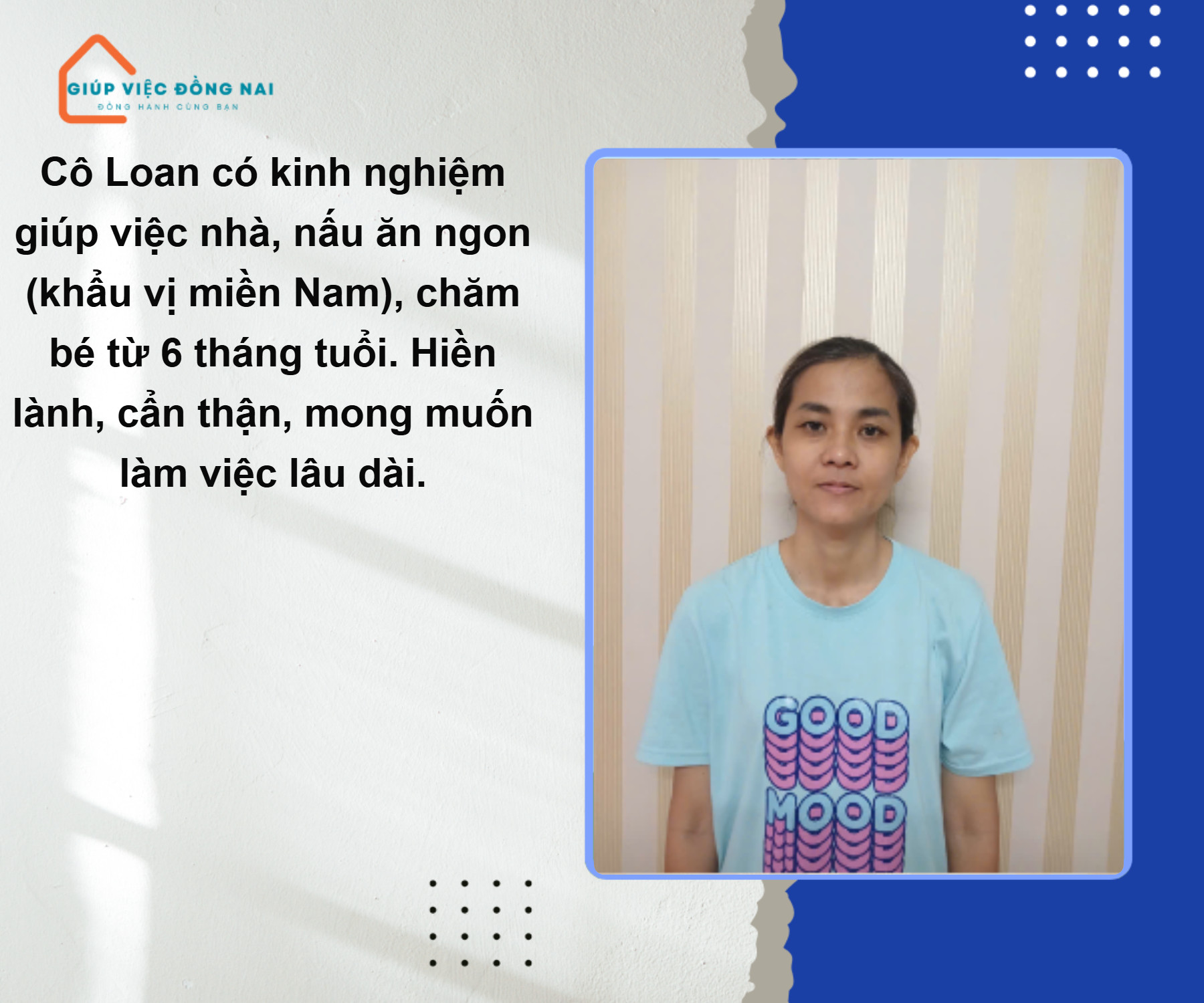 Chị PHÙNG HỒNG BÍCH LOAN, sinh năm 1980, quê Đồng Nai cần tìm việc