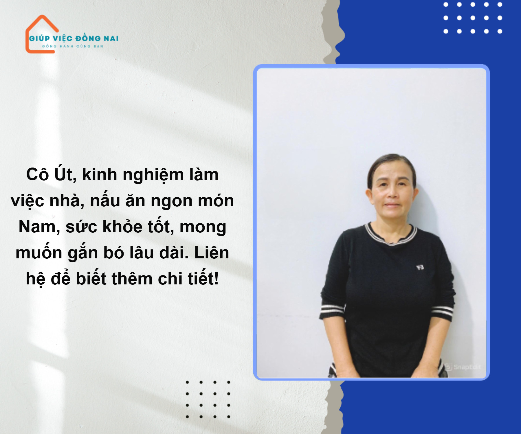 Chị DƯƠNG THỊ ÚT, sinh năm 1972, quê Đồng Nai cần tìm việc