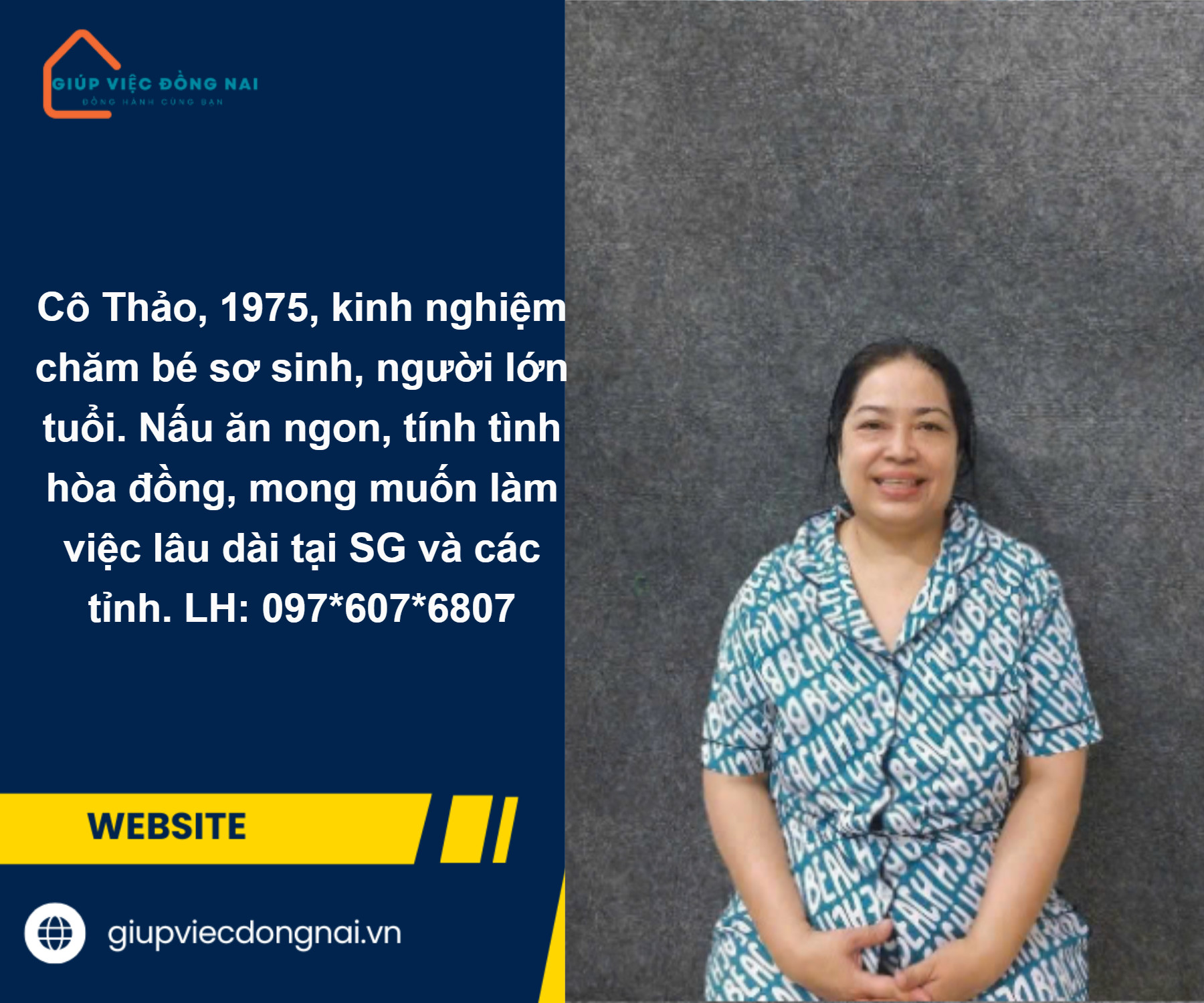 Chị TRẦN THỊ THU THẢO, sinh năm 1975, quê Đà Nẵng cần tìm việc