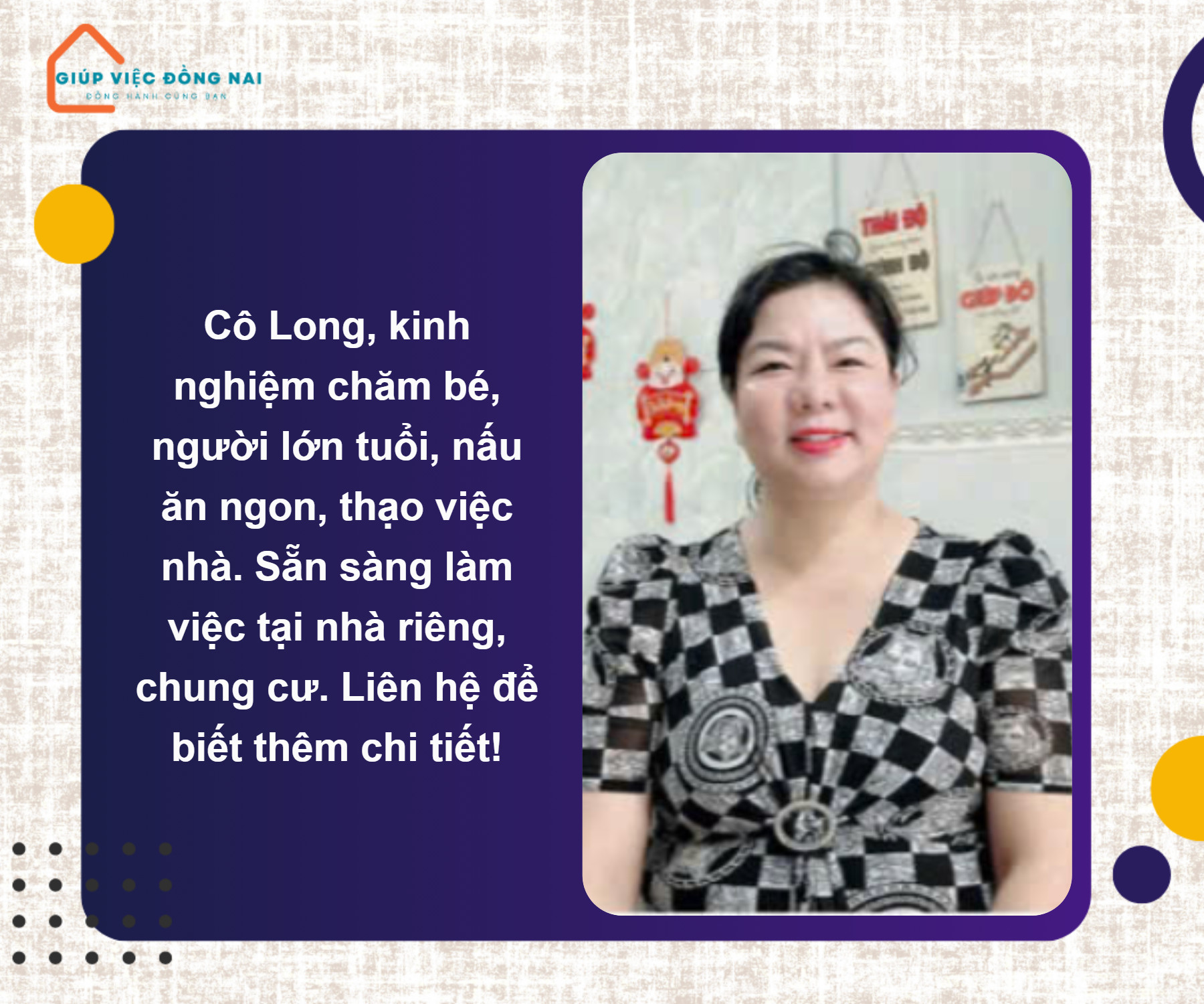 Chị ĐINH THỊ NGỌC LONG, sinh năm 1982, quê Đồng Nai cần tìm việc