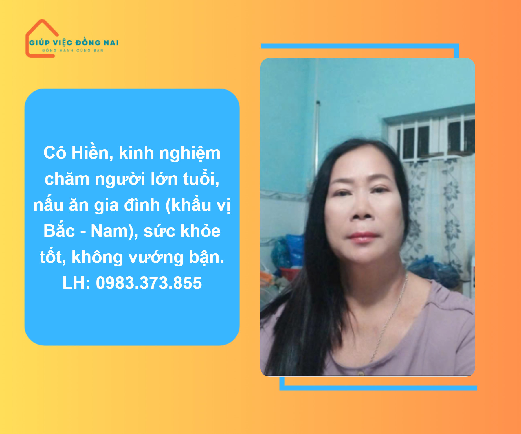 Chị PHẠM THỊ HIỀN, sinh năm 1966, quê Đồng Nai cần tìm việc