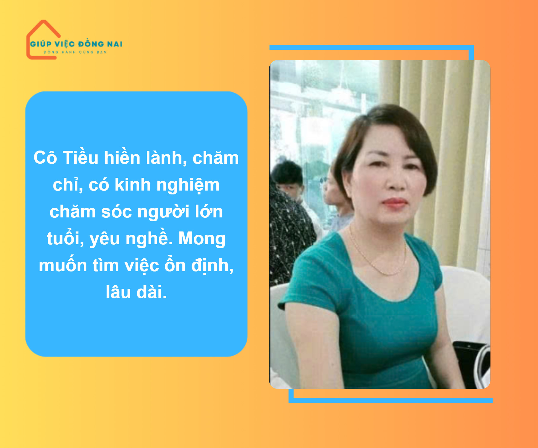 Chị BÙI THỊ TIỀU, sinh năm 1966, quê Hoà Bình cần tìm việc