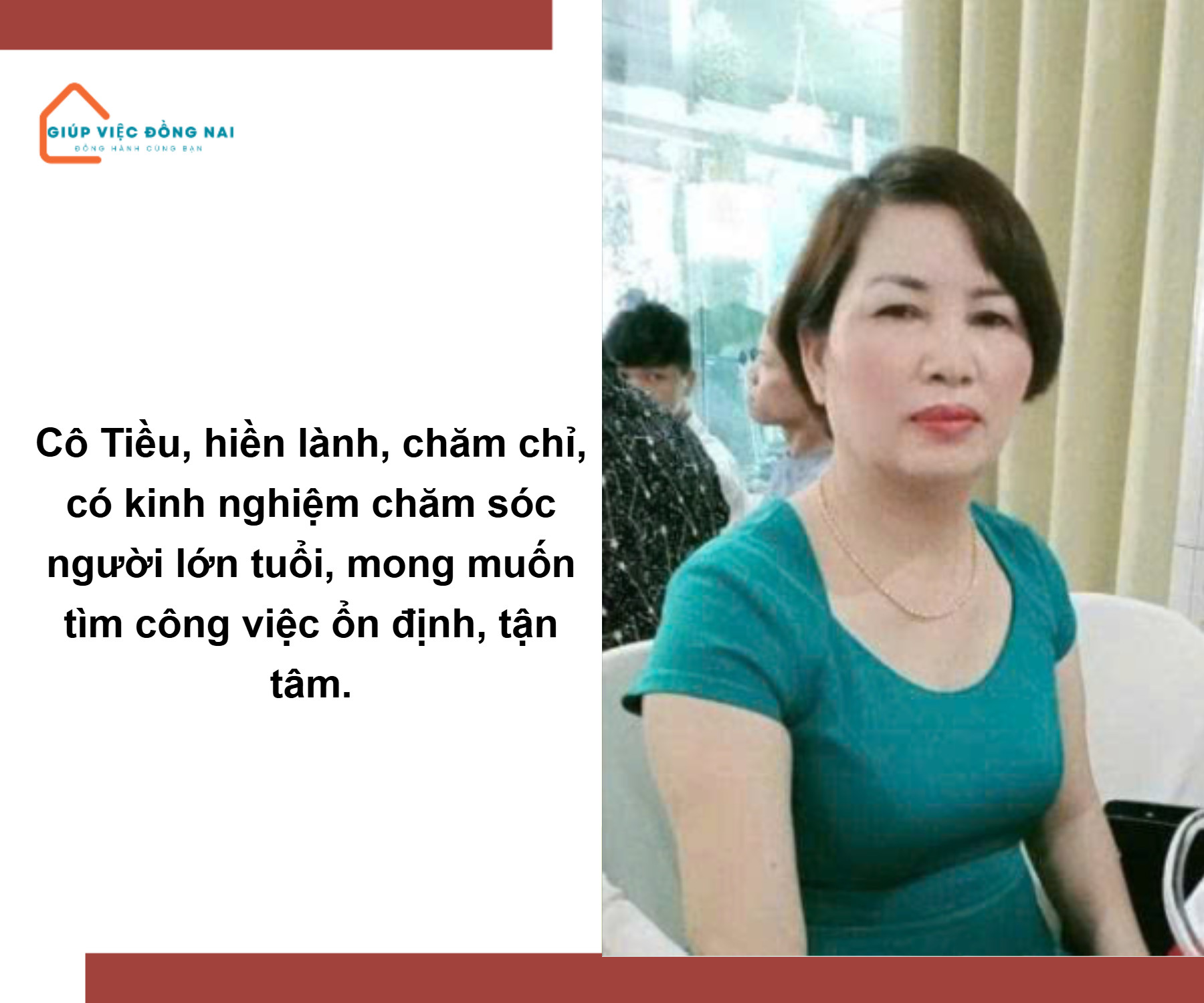 Chị BÙI THỊ TIỀU, sinh năm 1966, quê Hoà Bình cần tìm việc