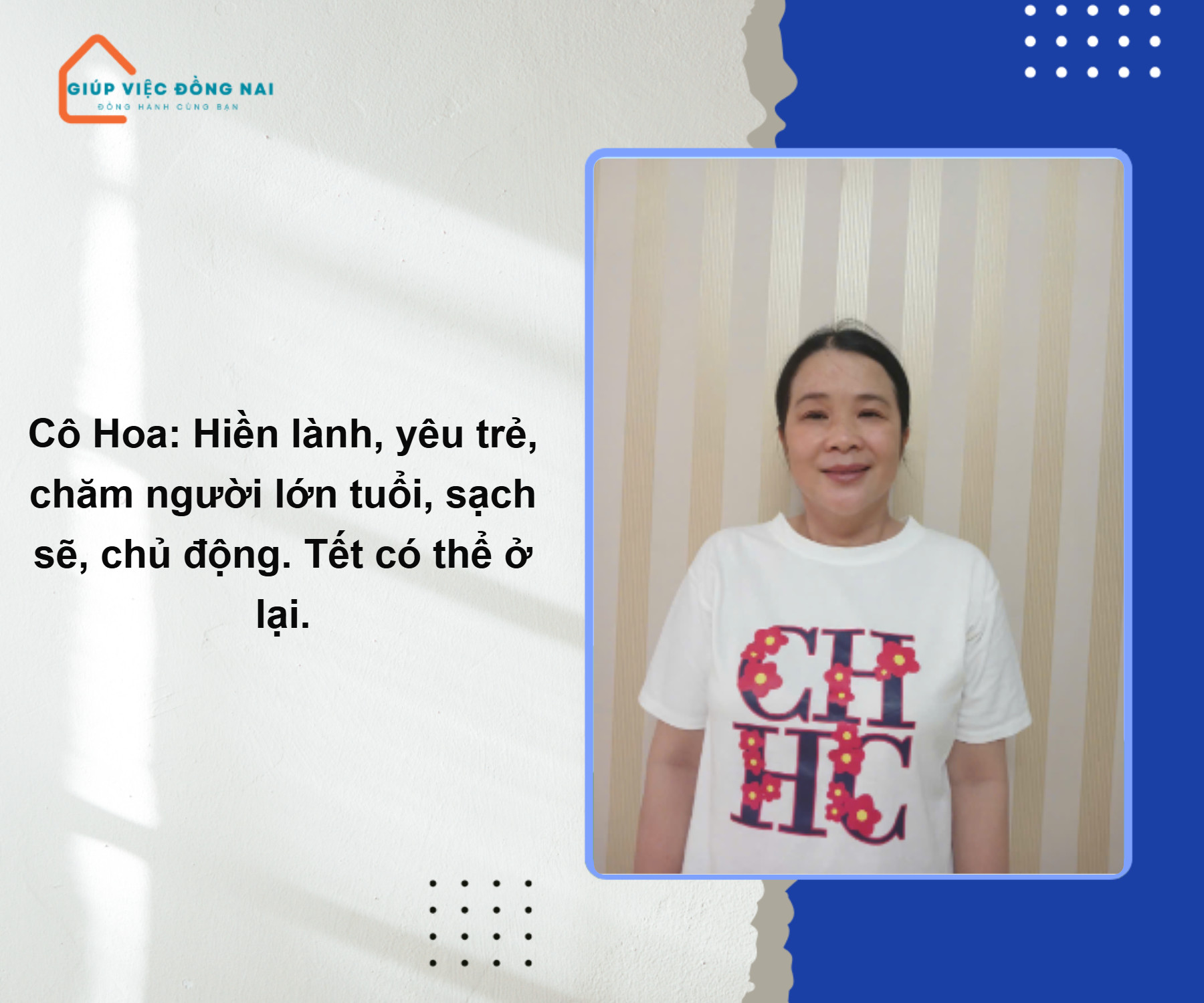 Chị NGUYỄN THỊ HOA, sinh năm 1981, quê Quảng Bình cần tìm việc